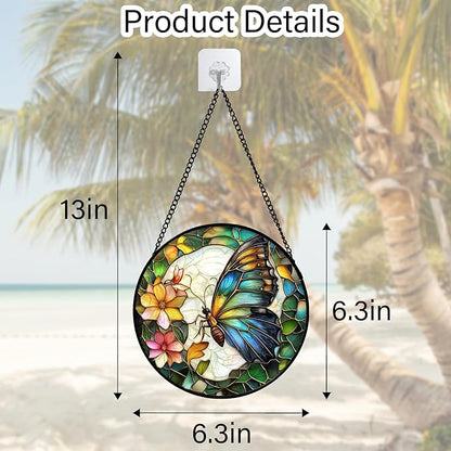 DASTOLL Stained Glass Window Hanging, Butterfly Flower Sun Catchers Diamond - Image 2