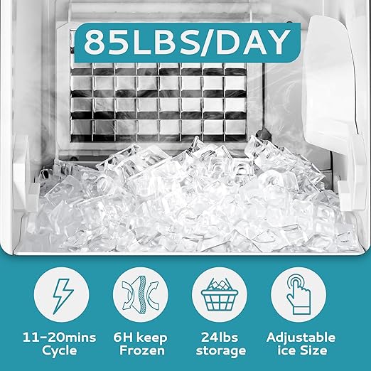 Commercial Ice Maker Machine 85Lbs/Day, 24Lbs Storage, Built-in Undercounter - Image 2