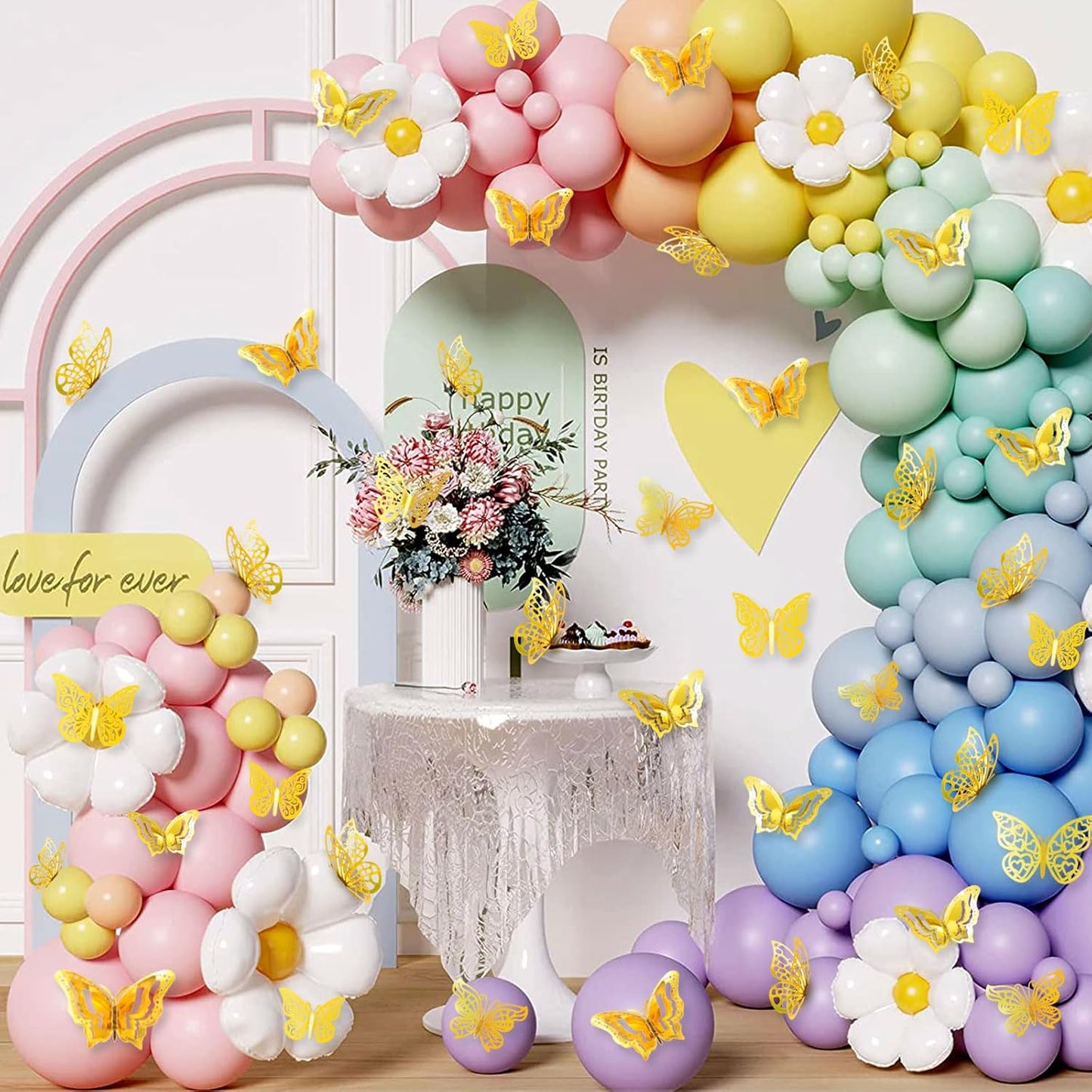 96 Pcs Butterfly Decorations，4 Styles,3 Sizes，3D Butterfly Wall Decor Party Decorations Butterflies for Crafts Birthday & Wedding Celebrations Cake Decorating Balloons Removable Stickers Gold