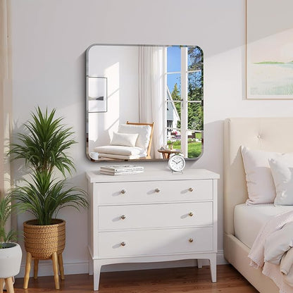 CILIBER Beveled Mirror 30"x30", Square Frameless Bathroom Mirror Rounded Corner - Image 5
