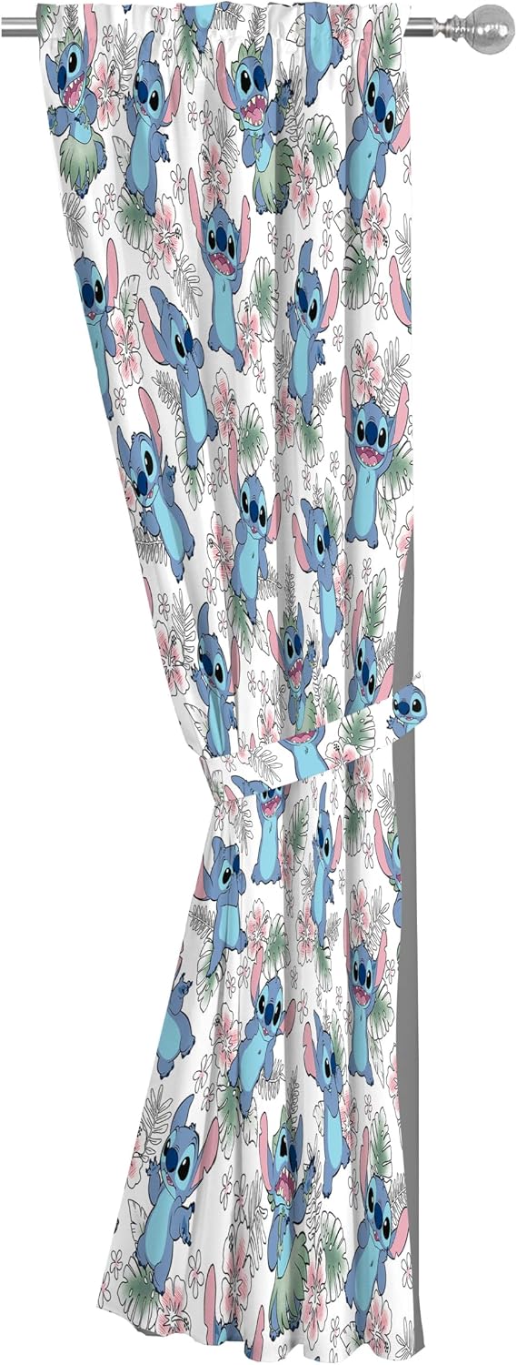 Jay Franco Window Curtains for Kids Bedroom 4-Piece Drape Set with 2 Tiebacks, Multi - Lilo & Stitch, 42" W x 63" L (Pack of 2)