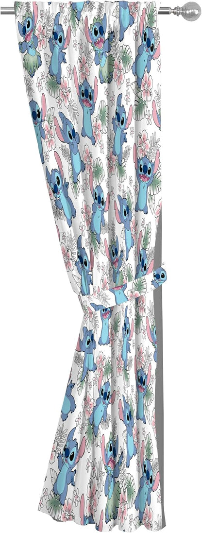 Jay Franco Window Curtains for Kids Bedroom 4-Piece Drape Set with 2 Tiebacks, Multi - Lilo & Stitch, 42" W x 63" L (Pack of 2)
