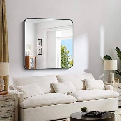 Bathroom Mirror, Metal Frame Rounded Corner Vanity Mirror, Large Wall Mounted - Image 3