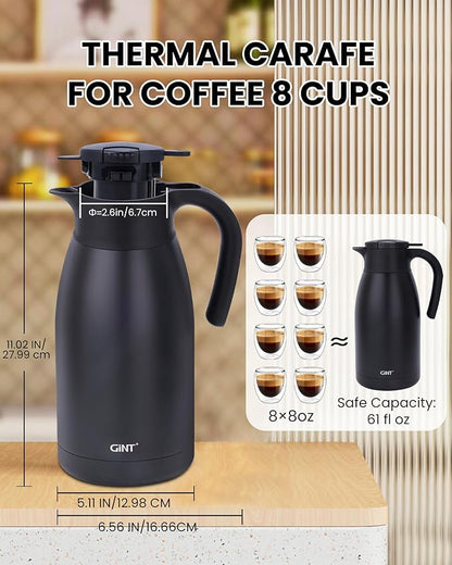 GiNT 1.9L / 64Oz Thermal Coffee Carafe, Insulated Stainless Steel Coffee Carafes - Image 5