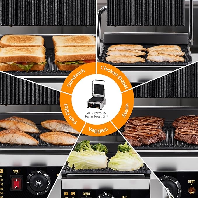 Bonnlo 811 Commercial Sandwich Make, 1800W Stainless Steel Countertop Panini - Image 8