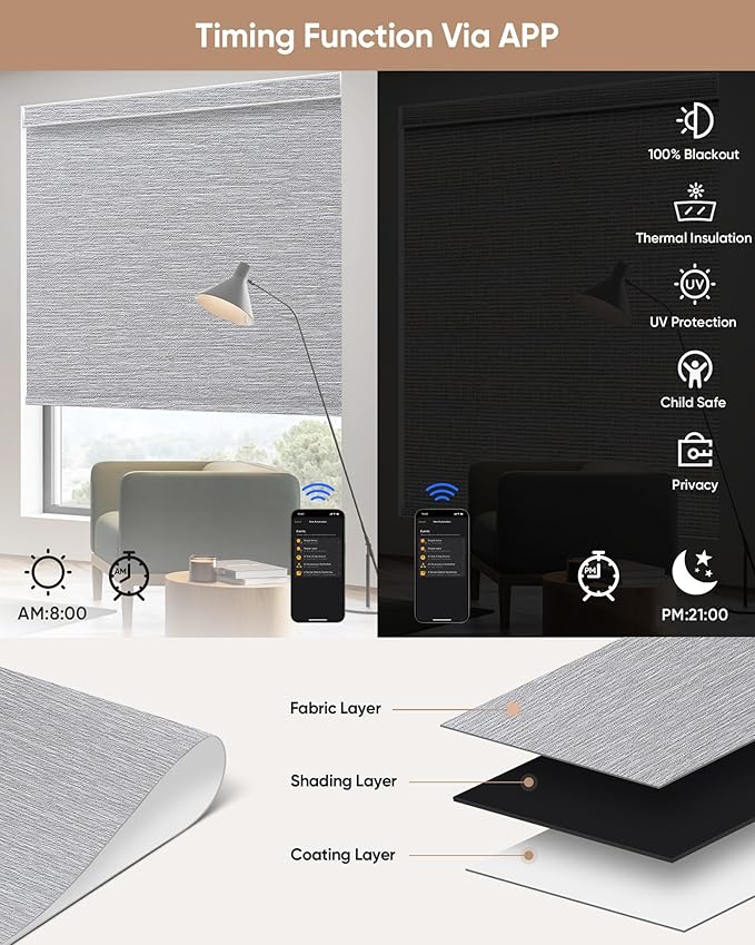 Kincmo Motorized Blinds with Remote, 100% Blackout Motorized Roller Shades Work - Image 4