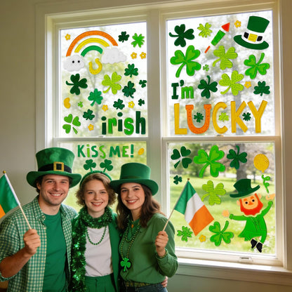 6 Pcs St Patricks Day Window clings–Reusable Window Cling for Glass Windows | Reusable window stickers for window clings with Shamrock Irish Rainbow Gnome Gel Window Clings for St Patrick Day Decorations