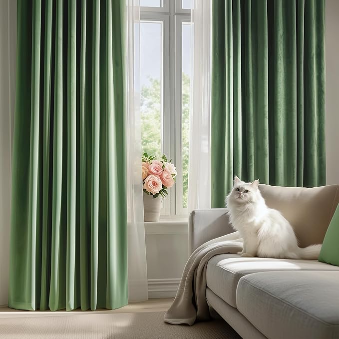 FMFUNCTEX Velvet Blackout Curtains Sage Green Thermal Insulated Curtains - Image 3