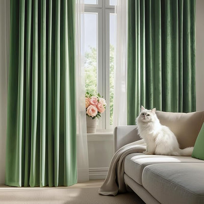 FMFUNCTEX Velvet Blackout Curtains Sage Green Thermal Insulated Curtains - Image 3