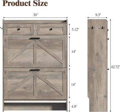 Shoe Cabinet with 2 Flip Drawers & 2 Storage Drawers, Rustic Farmhouse Narrow - Image 2