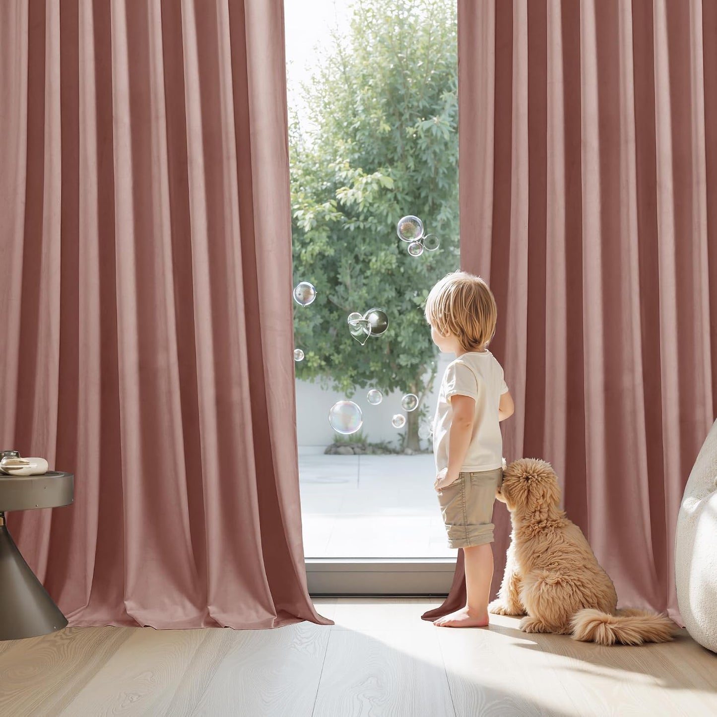 Pink Girls Bedroom Velvet Curtains 90 Inch Length 2 Panels | Romantic Blush Pink Drapes for Salon, Light Dimming Privacy Window Panels, Back Tab & Hook Belt, W52 x L90