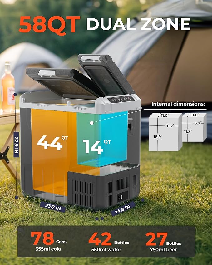 12 Volt Car Refrigerator, 58QT Electric Cooler, Dual Zone Portable Freezer - Image 2