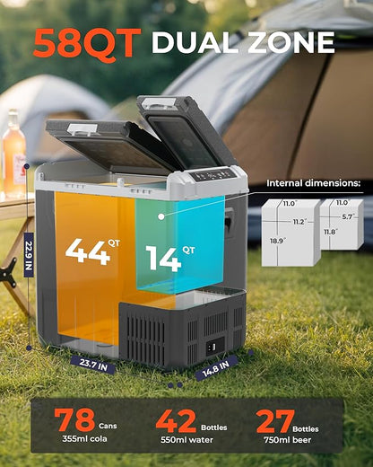 12 Volt Car Refrigerator, 58QT Electric Cooler, Dual Zone Portable Freezer - Image 2