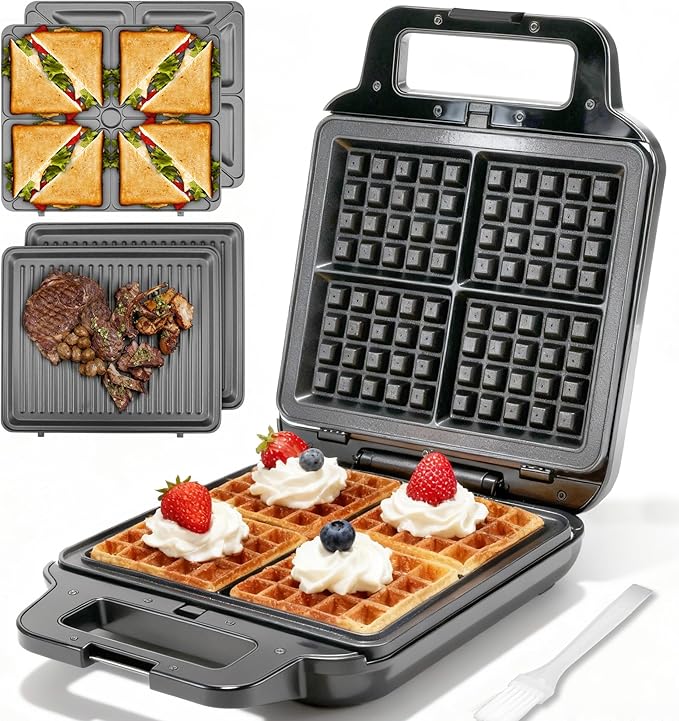 Belgian Waffle Maker with Removable Plates, Waflera Electrica, Large Waffle Iron by FineMade