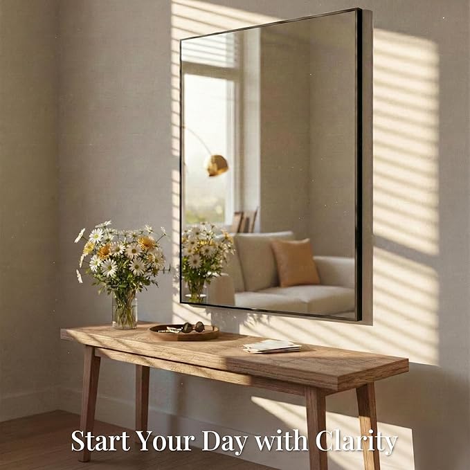 30"x36" Black Bathroom Mirror, Matte Metal Framed Vanity Mirror - Image 9