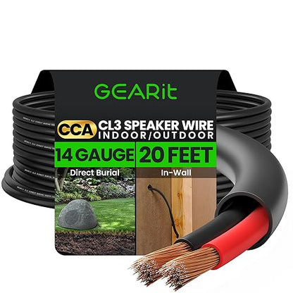 GEARit Outdoor Speaker Wire CL3 Rated, 14 Gauge Speaker Wire, Speaker Cable 20 by GEARit