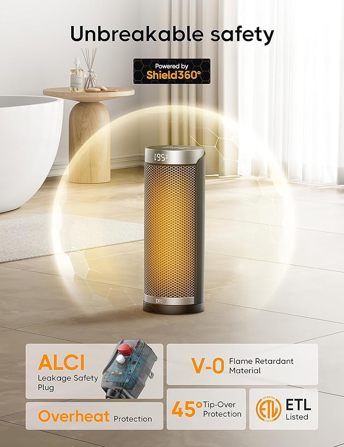 DREO Space Heater for Bathroom and Indoor, 70°Oscillating, 5 Modes, Remote for - Image 5