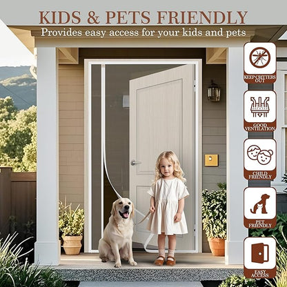 Yotache White Reversible Left Right Side Opening Magnetic Screen Door Fits Door - Image 7