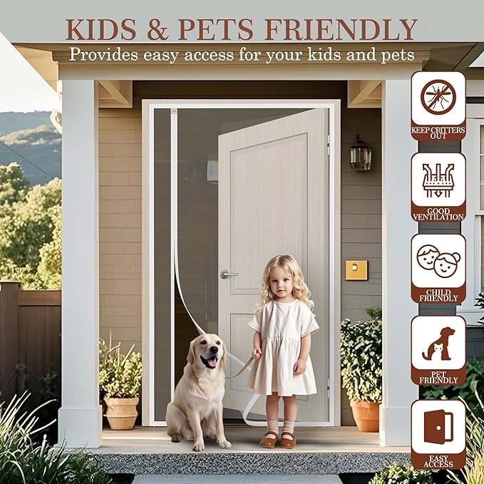 Yotache White Reversible Left Right Side Opening Tall Magnetic Screen Door Fits - Image 6