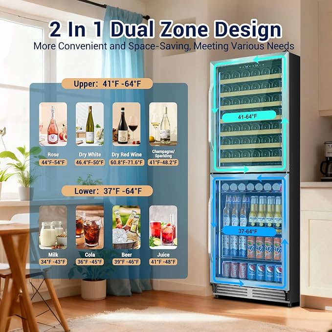 Tylza 24'' Wine and Beverage Refrigerator, Dual Zone Wine Fridge - Image 6