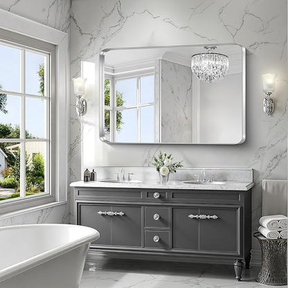 CIRCUMI Silver Bathroom Mirror, Rounded Corner, Tempered Glass, Large Mirror - Image 2