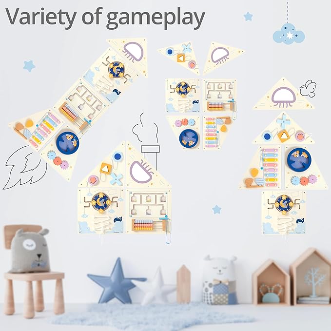 Tangram Activity Wall Busy Board Panels, 12-in-1 Learning Activity Center - Image 4