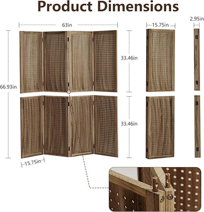 Leesinwing 4 Panel Wooden Room Dividers, 5.6FT High Plug-in Folding Screen Made - Image 7