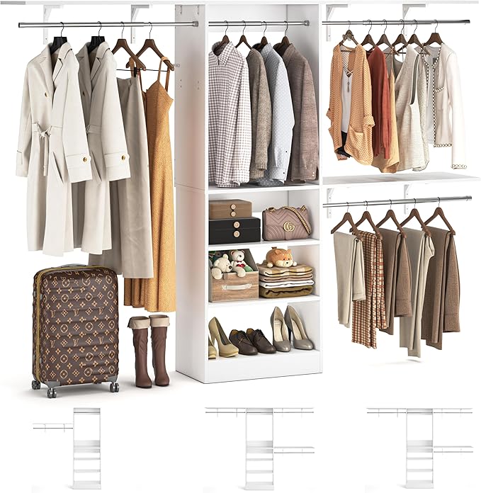 8FT Closet System with Shelves, Wall Mount Bedroom Wardrobe Walk-in Closet by iSunirm