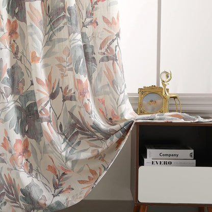 MYSKY HOME 102 inch Long Floral Curtains for Living Room Bedroom Curtains Light Filtering Window Grommet Drapes for Dining Room, 52x102 Inch, Coral and Natural, Set of 2