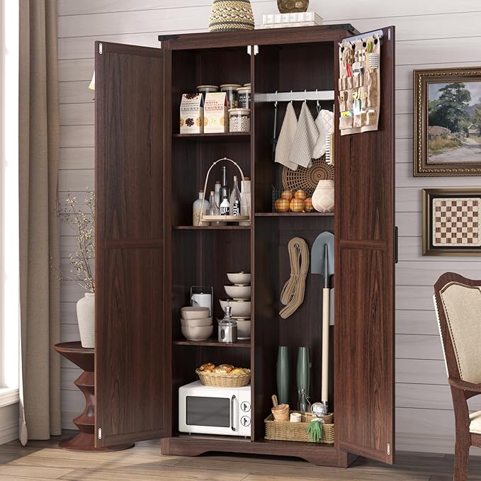 Tall Storage Cabinet with Adjustable Shelves, Farmhouse Pantry Organize with 2 - Image 4