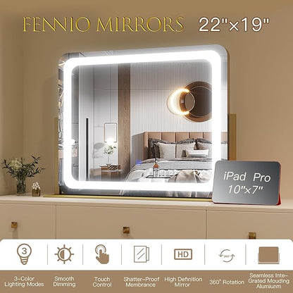 FENNIO Gold Vanity Mirror with Lights 22"x19", LED Lighted Makeup Mirror - Image 5
