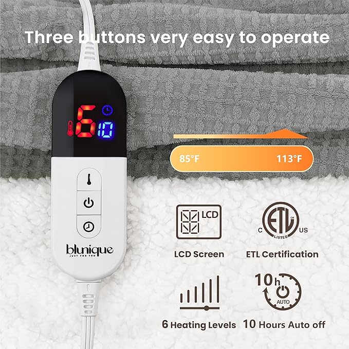 Heated Blanket Electric Blanket Full Waffle, 72x84 Inches Sherpa Fleece Fast - Image 5
