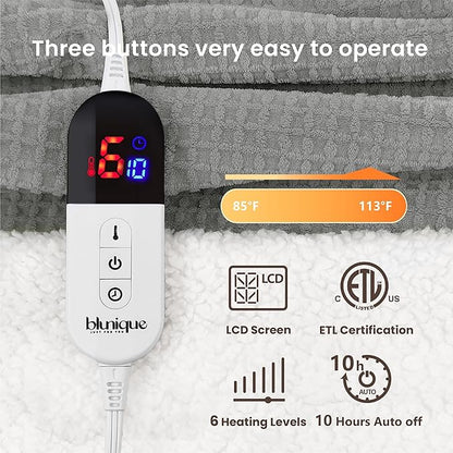 Heated Blanket Electric Blanket Full Waffle, 72x84 Inches Sherpa Fleece Fast - Image 5