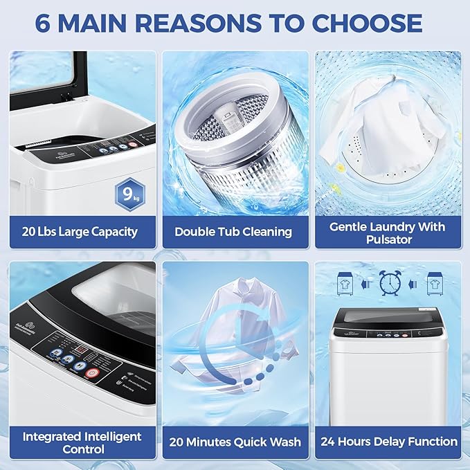 Nictemaw Portable Washing Machine 20Lbs Capacity 2.8 Cu.ft Portable Washer and - Image 4