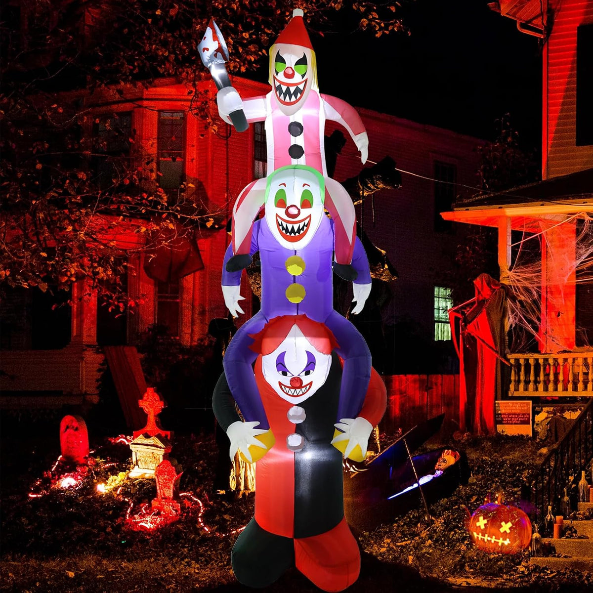 LETIME 8FT Halloween Inflatables 3 Scary Clowns Stacked in Human Ladder