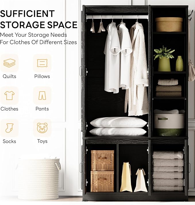 LIKIMIO Armoire Wardrobe Closet 70" H, 5 Doors Bedroom Wooden Wardrobe - Image 3