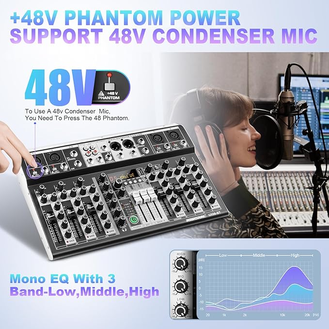 8 Channel Audio Mixer DJ Mixer Sound Board Console 16 Dsp USB Audio Interface - Image 6