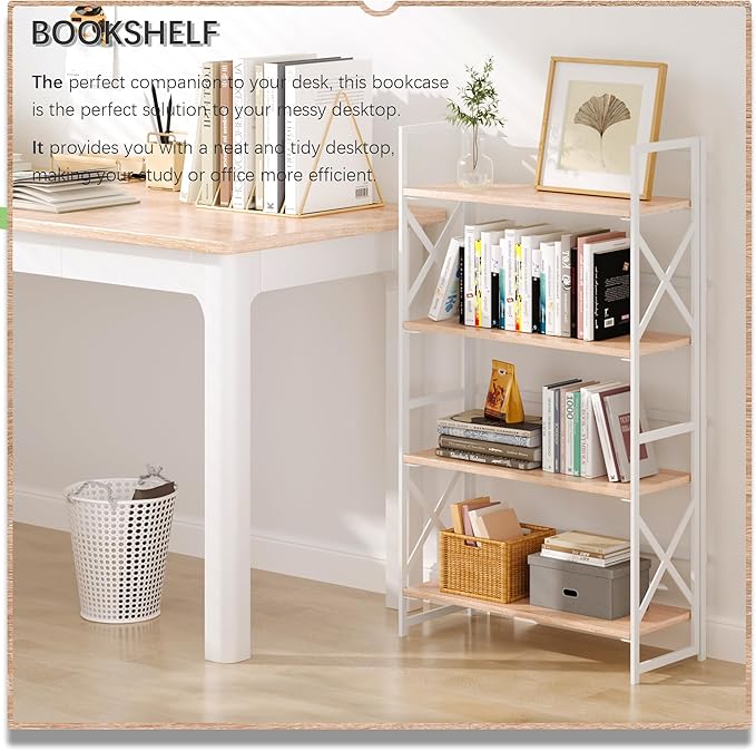 4NM 4 Tiers No Assembly Book Shelves, 41.3" H Folding Bookshelf Bookcase Open - Image 2