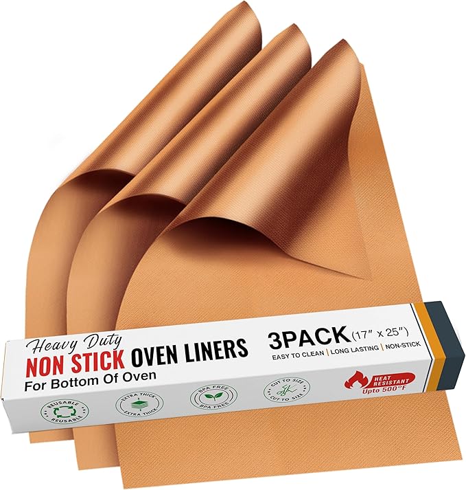 Non Stick Oven Liners for Bottom of Oven, 3 Pack Large Heavy Duty Mats by ThreadNanny