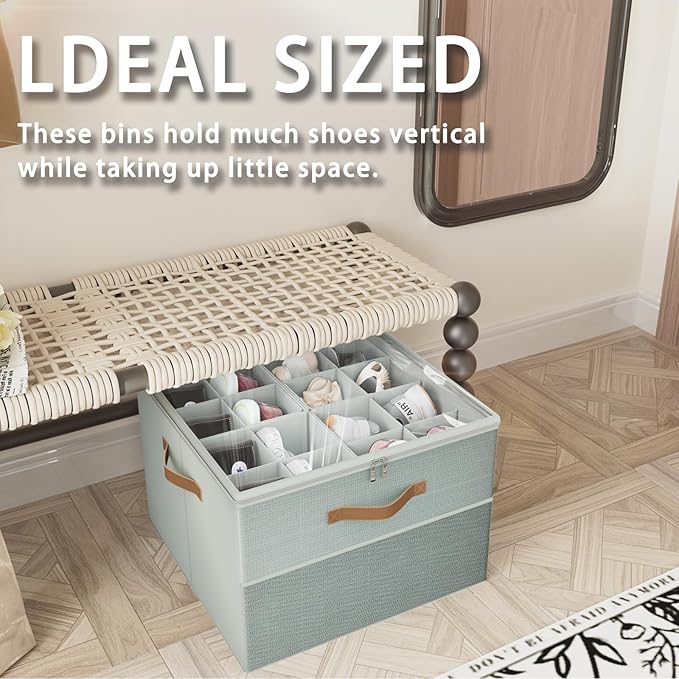 Shoe Organizer for Closet, 2 Pack Foldable Shoe Storage Organizer Box Bin - Image 5