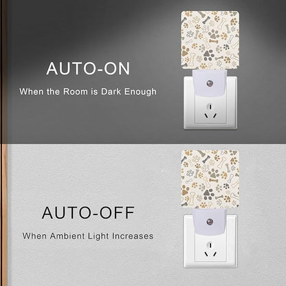 Smoaffly Dog Cat Paw Print Bones Night Light Plug-in LED Nightlights Auto - Image 5