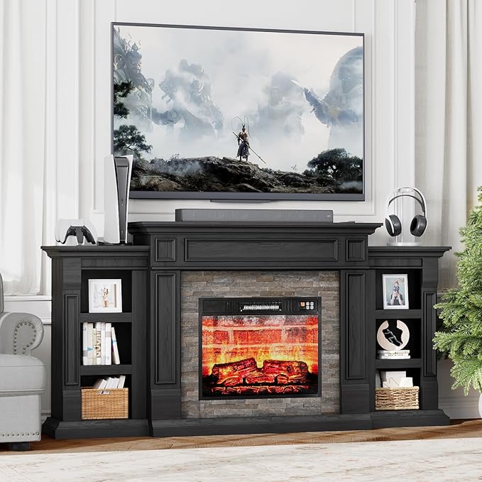 LGHM 72" Fireplace TV Stand for TVs Up to 80 Inch, Electric Fireplace - Image 2