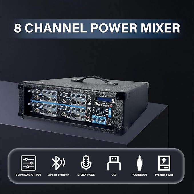 Proreck MX18 8-Channel 2400w Professional Audio Mixer - Image 3