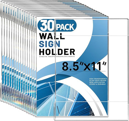 Aheroi 30Pcs Acrylic Sign Holder 8.5 x 11, No Drilling Acrylic Wall Frame Paper by Aheroi