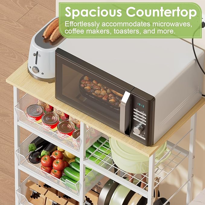 Rolling Kitchen Storage Microwave Cart & Kitchen Island on Wheels, Adjustable - Image 5