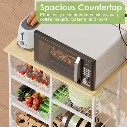 Rolling Kitchen Storage Microwave Cart & Kitchen Island on Wheels, Adjustable - Image 5