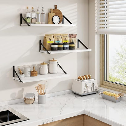 Axeman Deep Floating Shelves | 24 Inch White Wall Shelves Set of 2 | 10 Inch - Image 2