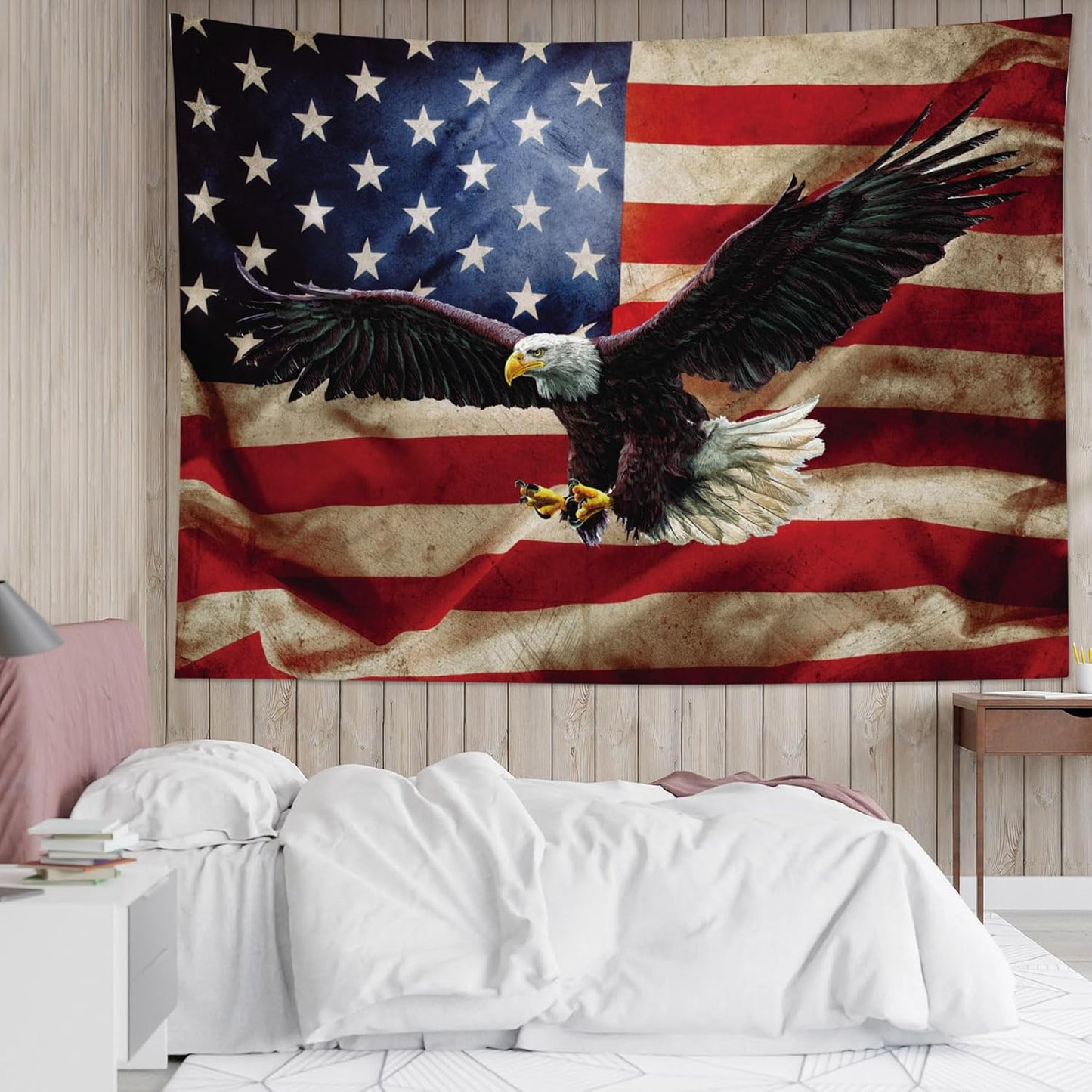 HVEST American Flag Tapestry Wall Hanging Bald Eagle on Vintage Stars and Striped USA Flag Tapestry for Bedroom American Flag Wall Art Tapestries for Living Room College Dorm Party,40L X 60W inches