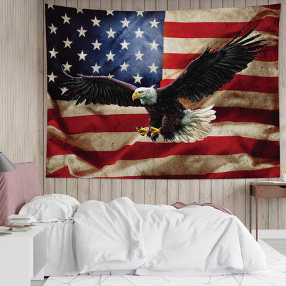 HVEST American Flag Tapestry Wall Hanging Bald Eagle on Vintage Stars and Striped USA Flag Tapestry for Bedroom American Flag Wall Art Tapestries for Living Room College Dorm Party,40L X 60W inches