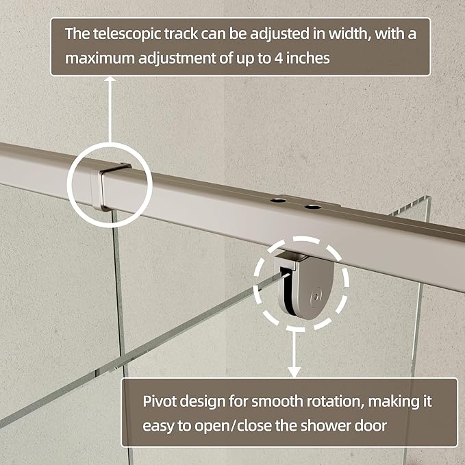 38-42" W x 71" H Pivot Swing Glass Shower Door, Pivot Frame Shower Door - Image 4